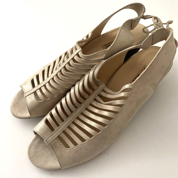 NWOB Paul Green Slingback Trisha Suede Sandal Gold Cut Out Open Toe 7.5 UK 10 US - Picture 4 of 8